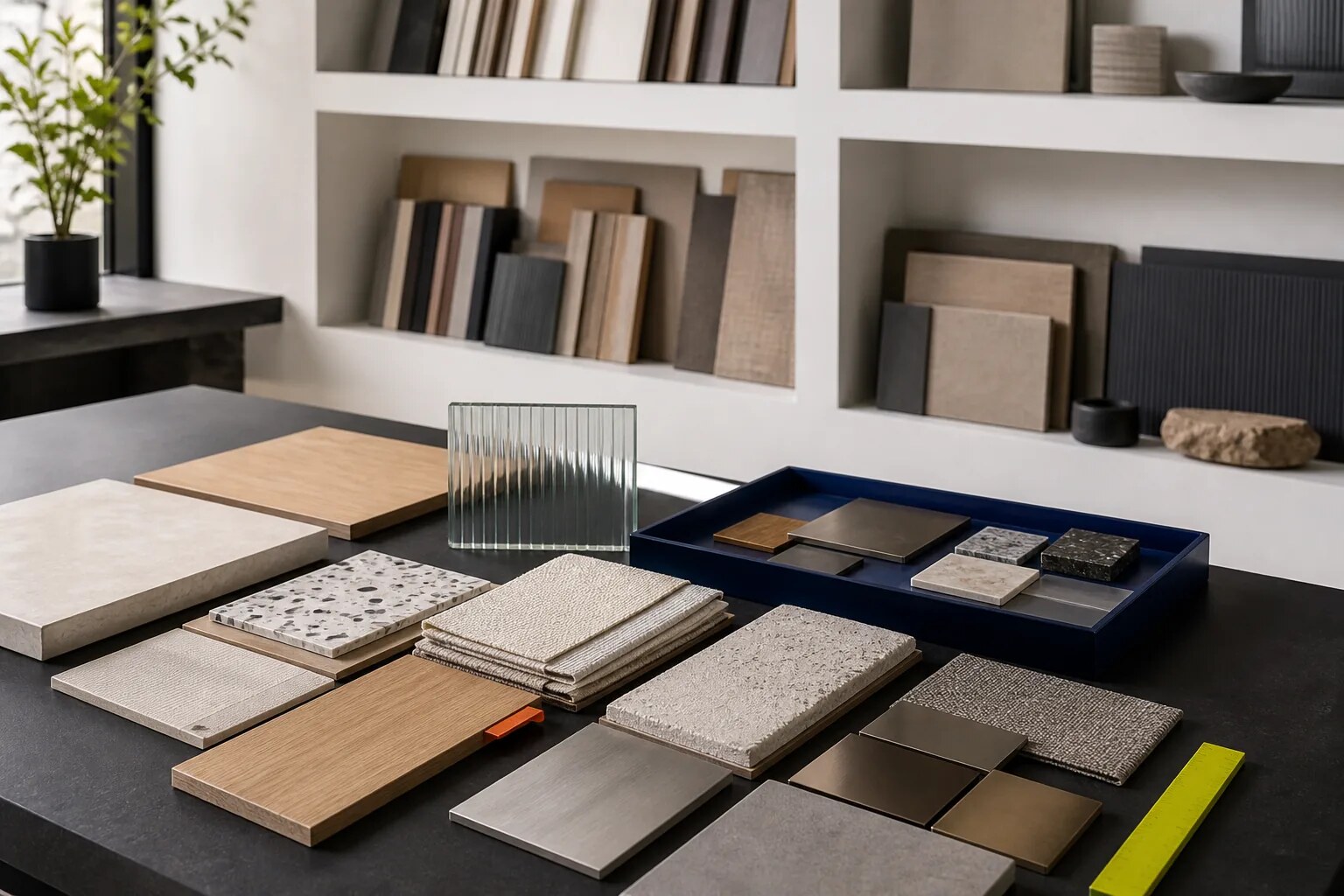 Interior finish samples compared as a coordinated material library