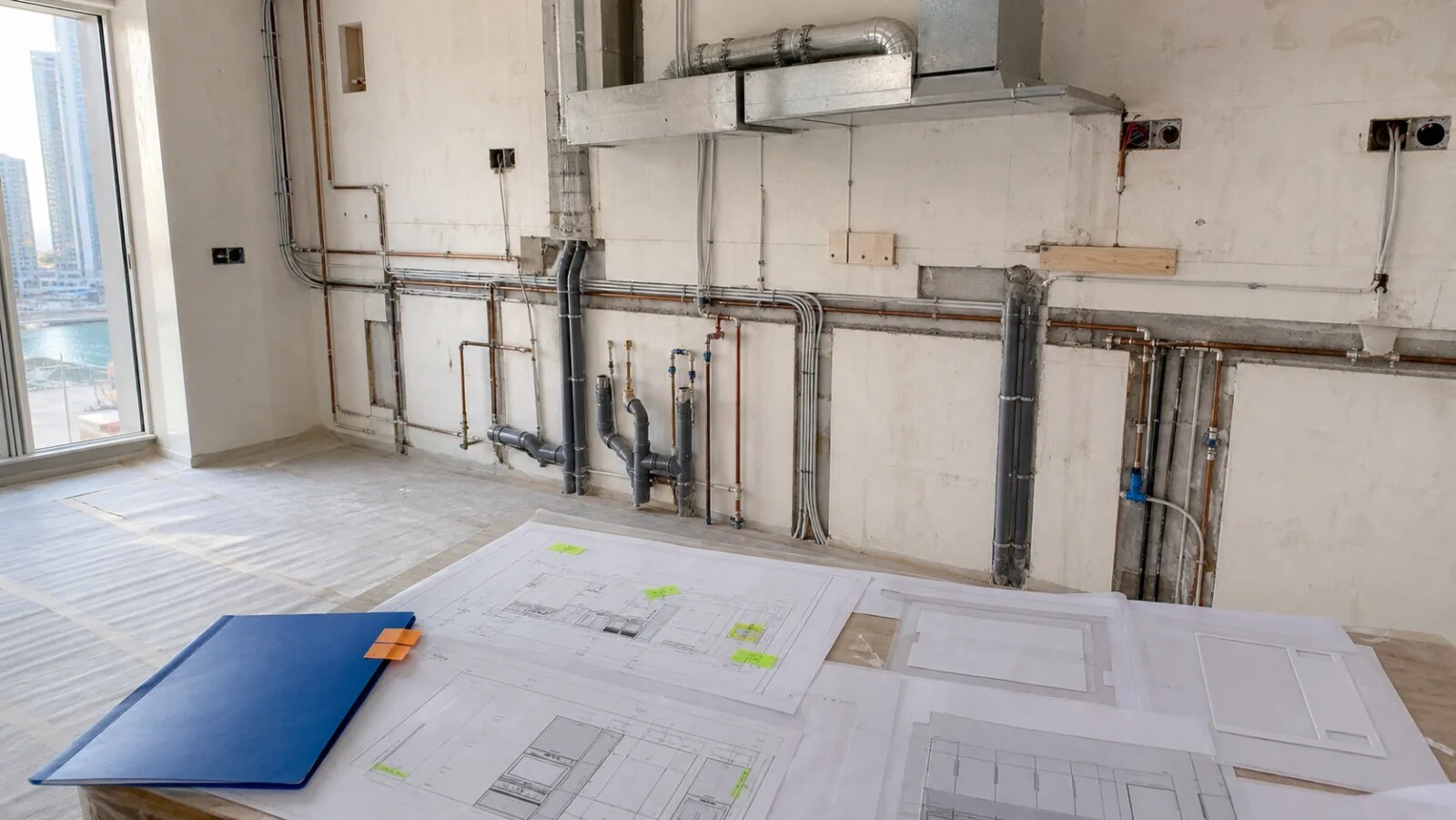 Kitchen electrical, plumbing and ventilation coordination drawings