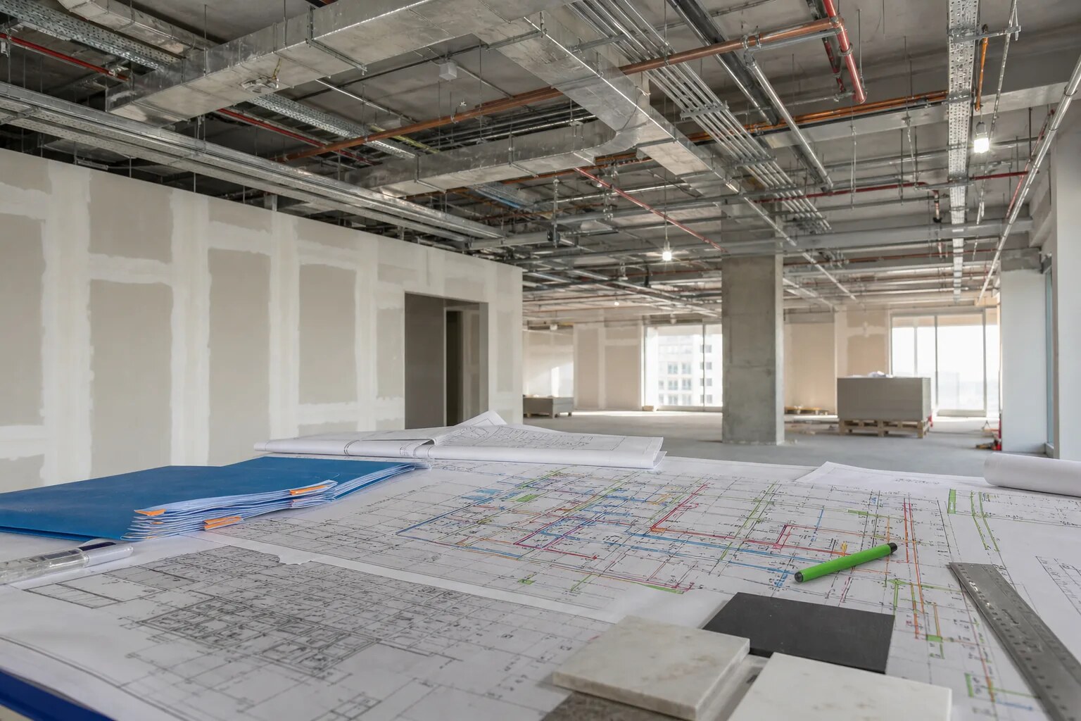 Office reflected ceiling and services drawings arranged for coordination